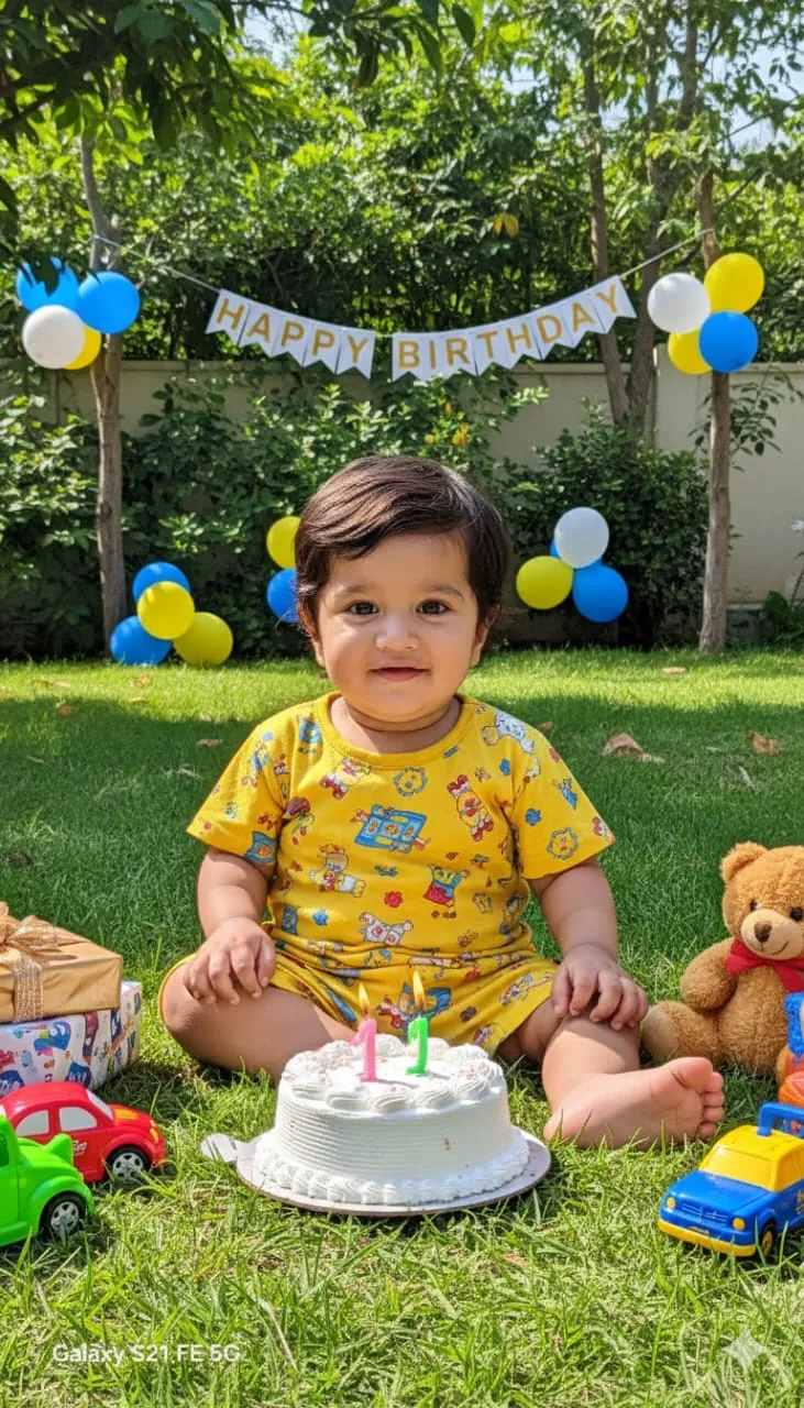 Realistic Indian Baby Garden Birthday Photoshoot | Cute Toddler with Cake & Balloons (DSLR Style) - AI Image Prompt | Viral Prompts Hub